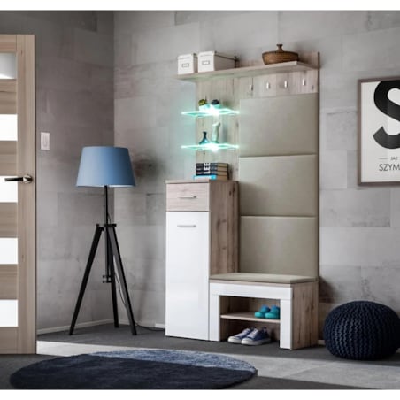 Garderoba do przedpokoju GUSTAVO VI dąb wellington/biała połysk