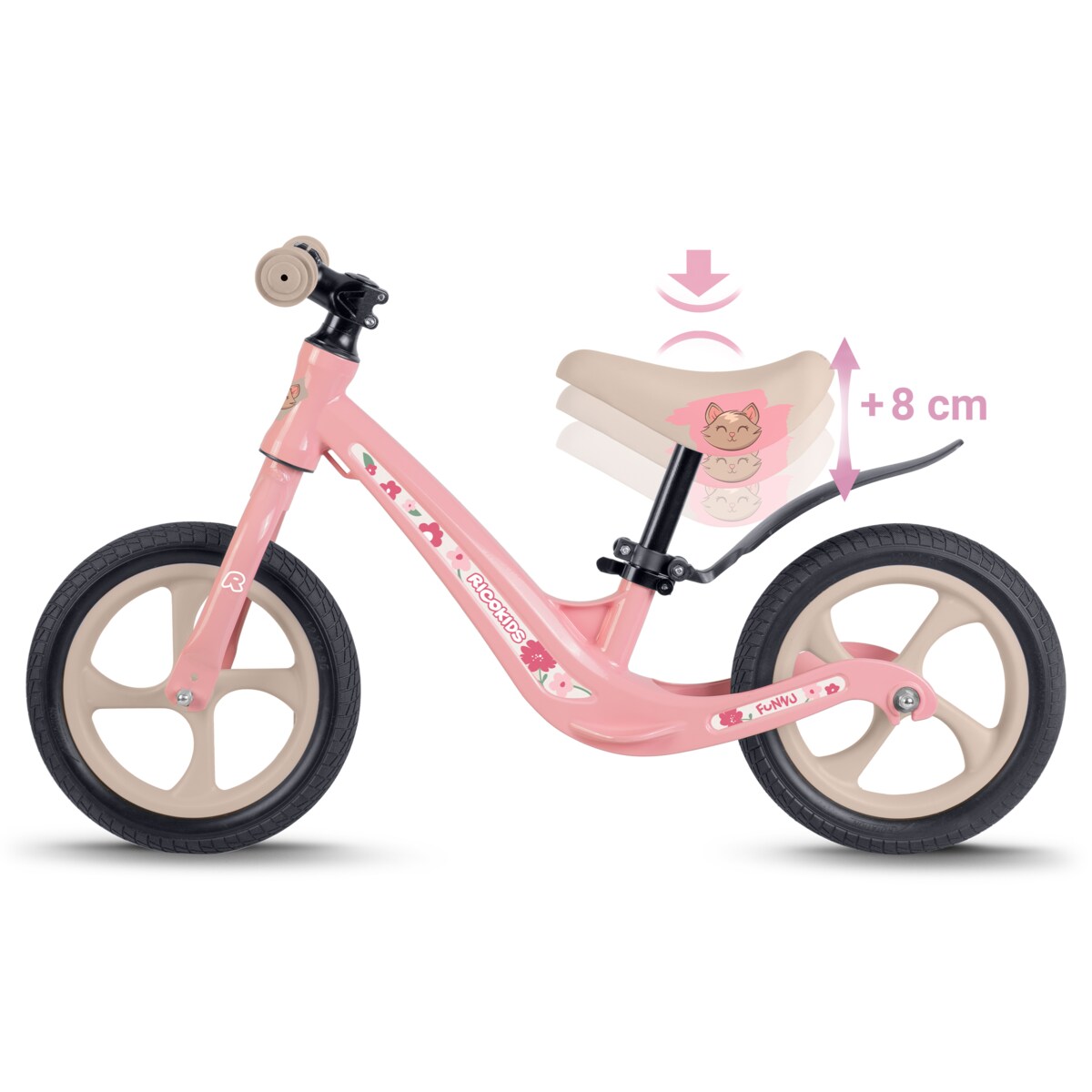 Rowerek biegowy dla dzieci magnesium Ricokids różowo-kremowy Funnu 760503