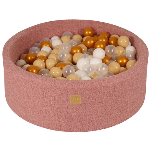 MeowBaby® Boucle Różowy Okrągły Suchy Basen 90x30cm dla Dziecka, piłki: Złoty/Beż/Biały/Transparent