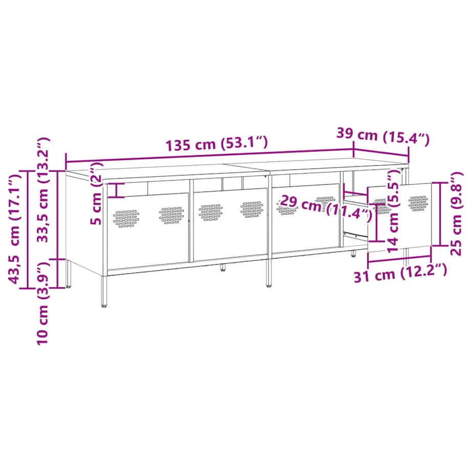 vidaXL Szafka RTV, czarna, 135x39x43,5 cm, stal walcowana na zimno