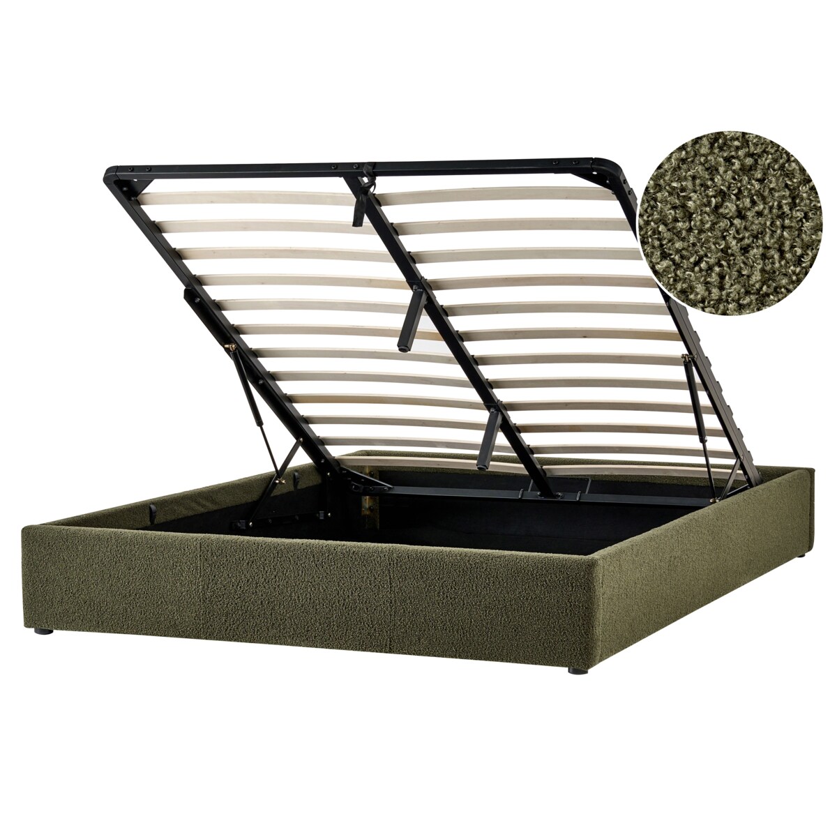 Łóżko z pojemnikiem bez zagłówka Boucle DINAN 160 x 200 cm Ciemnozielony