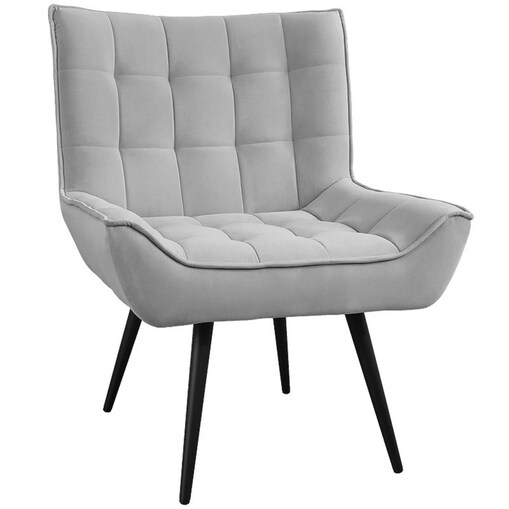 Fotel uszak tapicerowany welurowy wygodny z czarnymi nogami do salonu szary