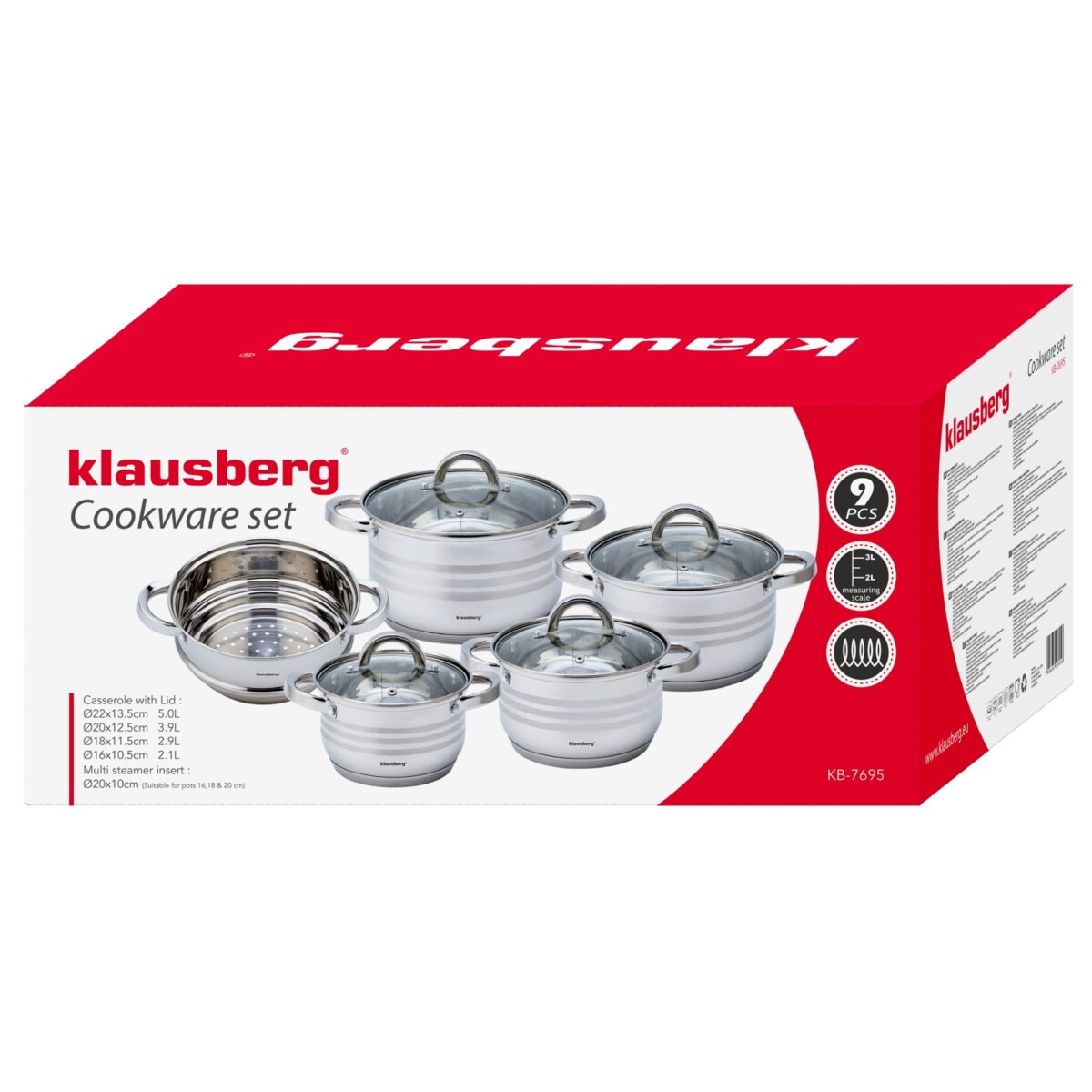 Zestaw garnków stalowych 9 ele. 2.1/2.9/3.9/5.0L KLAUSBERG