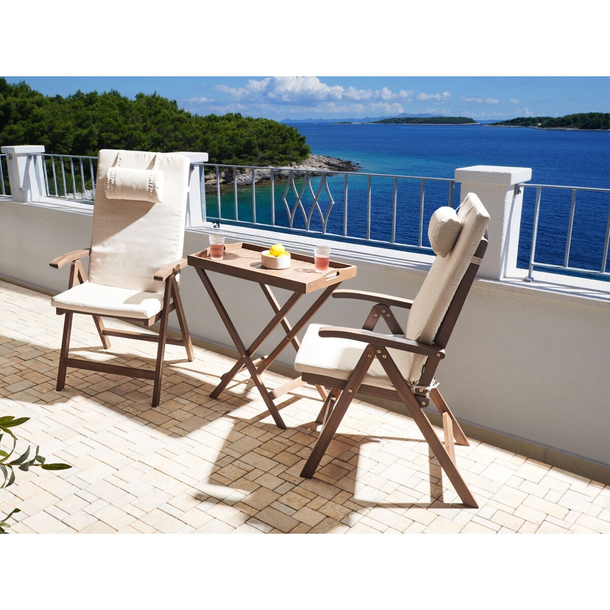 Zestaw mebli balkonowych AMANTEA PREMIUM Drewno akacjowe Jasnobeżowy