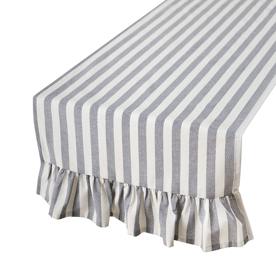 Bieżnik z falbaną 40x160 cm 40x160 granatowo-białe pasy (1,5cm)