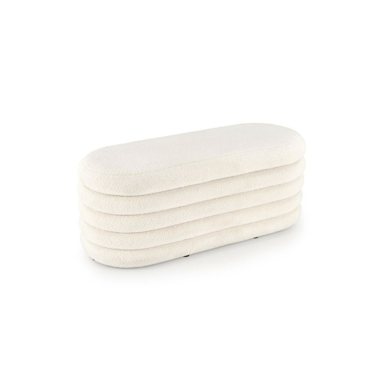 ŁAWKA ZE SCHOWKIEM Lessi kremowa TKANINA BOUCLE owalna