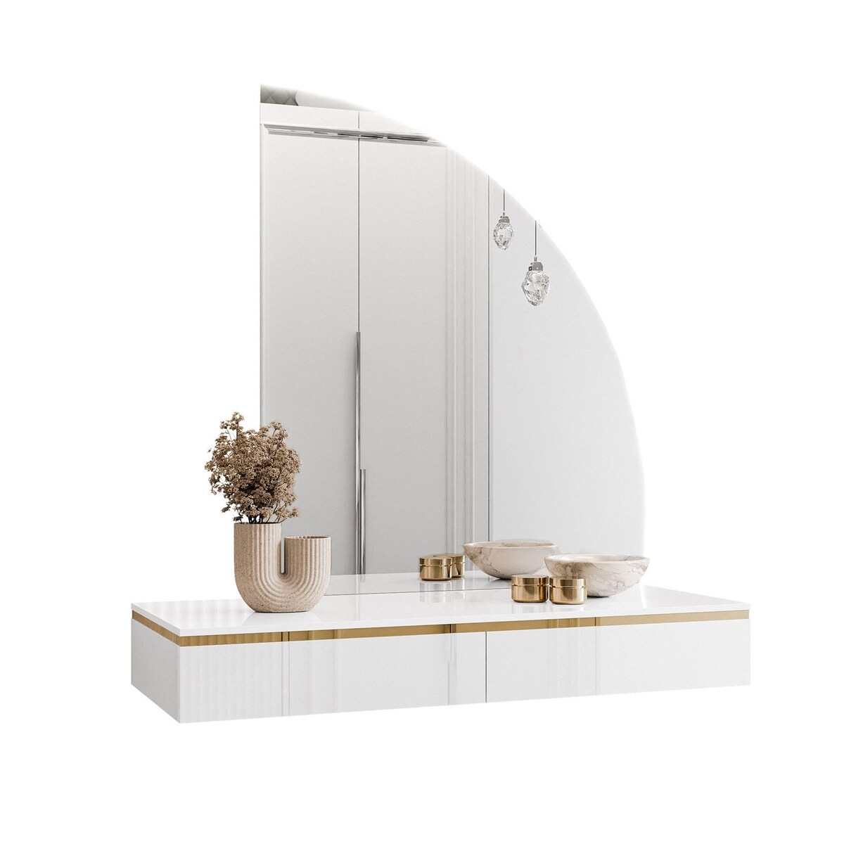 Toaletka AURORA-Q wisząca z prawym lustrem biały połysk