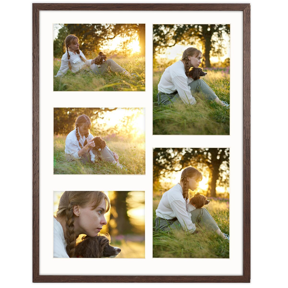 Ramka na zdjęcia 2x 15x21 3x 13x18 brązowa galeria na 5 zdjęć multirama 40x50 cm FRAMAI
