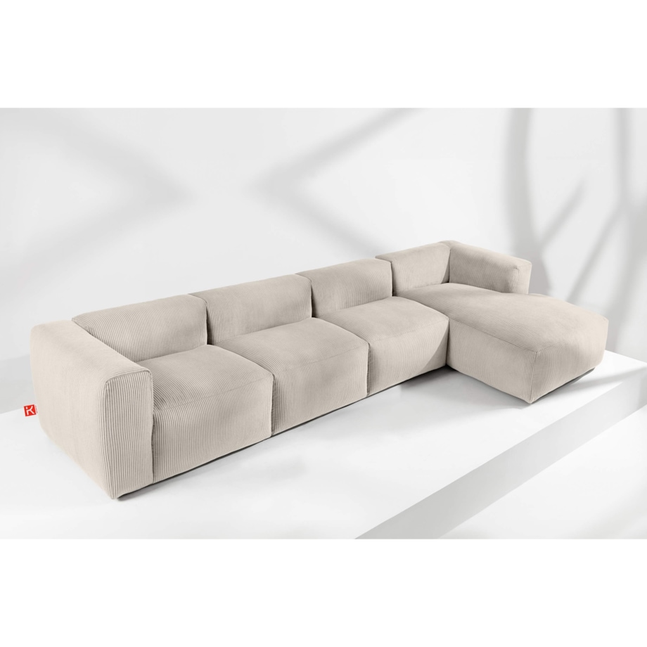 KONSIMO BUFFO Sofa narożna prawa 6-osobowa z wyjątkowo miękkim siedziskiem, kolor kremowy