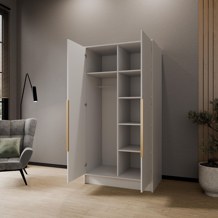 Szafa 100 gładka ORTO bez lustra ze złotymi uchwytami, biała