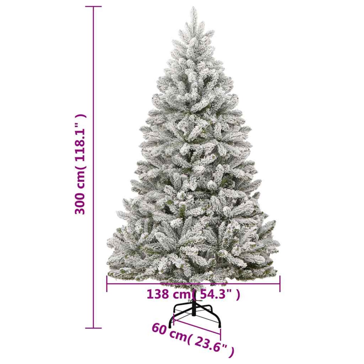 vidaXL Sztuczna choinka na zawiasach, 300 lampek LED i bombki, 300 cm