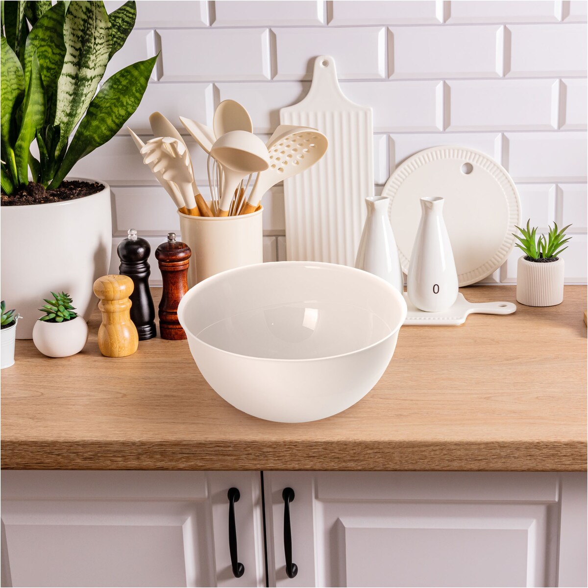 Miska Plastikowa Okrągła Kuchenna Zestaw Misek 3 Szt. Misa Jasnoszara