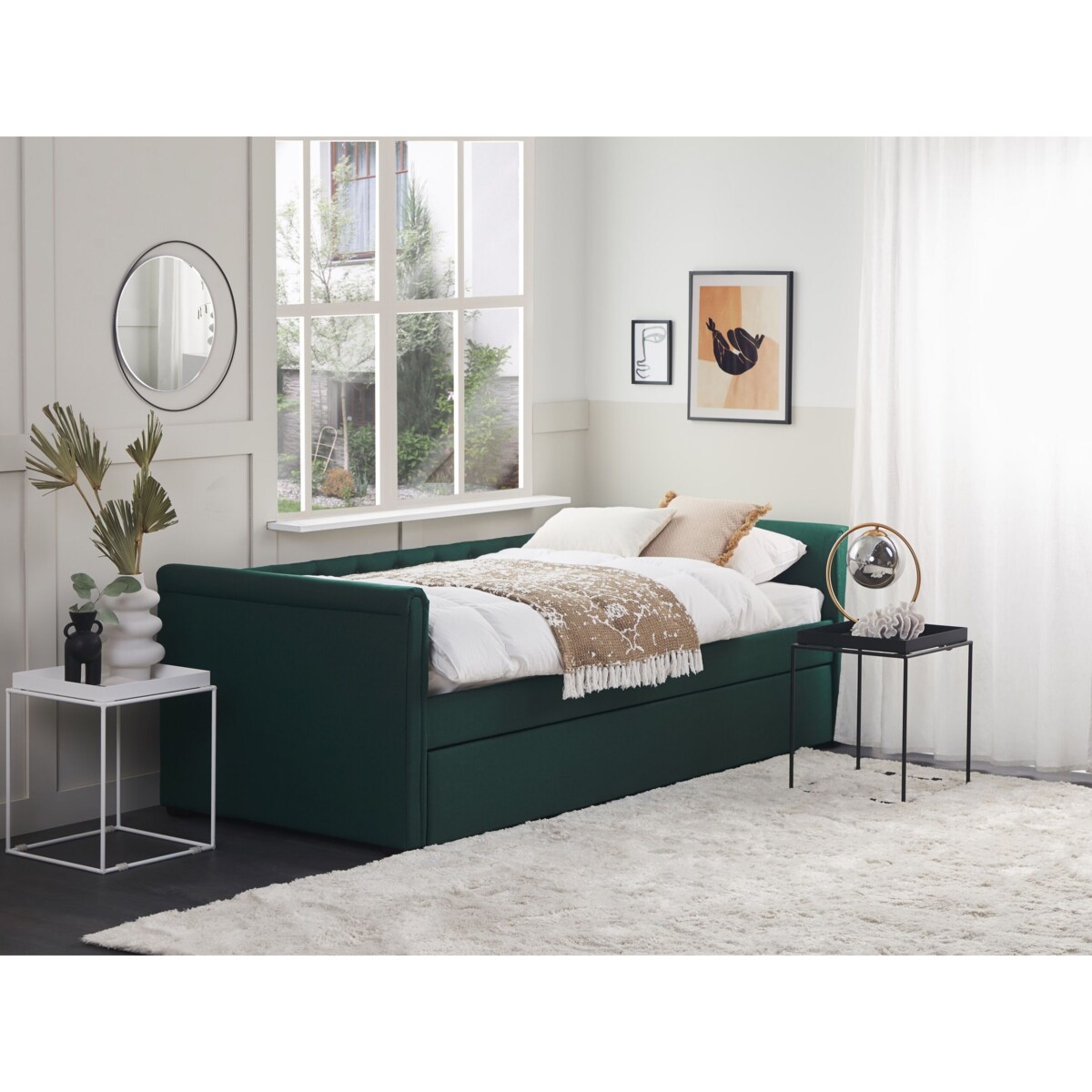 Łóżko wysuwane tapicerowane 90 x 200 cm zielone LIBOURNE