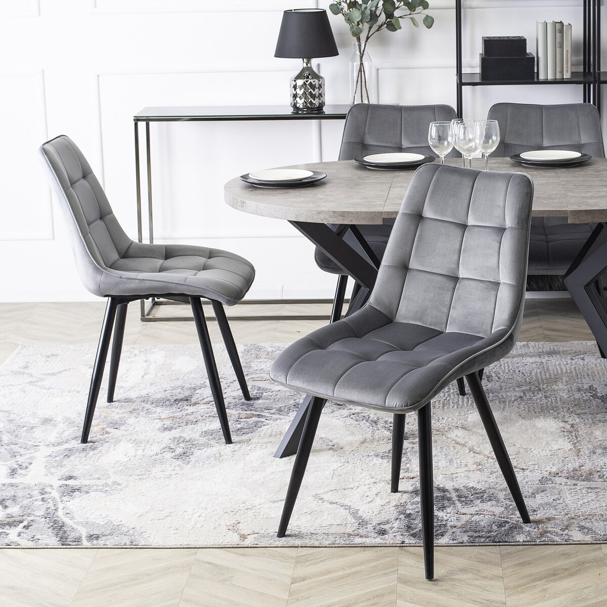 Krzesło Tapicerowane Welurowe Do Salonu Jadalni Loft Velvet Szare RIO