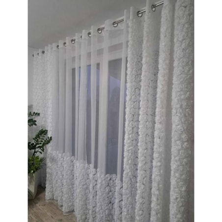 firana roses z aplikacją 3d róże po całości 140x250 przelotki | biała