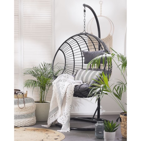 Fotel wiszący ze stojakiem ASPIO Technorattan Czarny