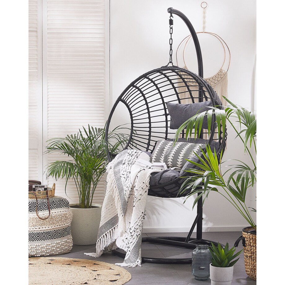 Fotel wiszący ze stojakiem ASPIO Technorattan Czarny