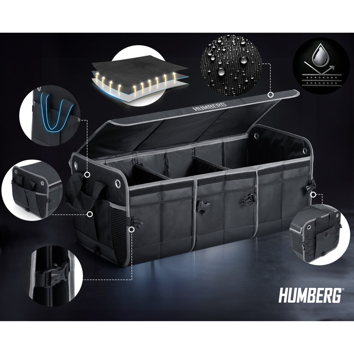 Organizer torba do bagażnika samochodu auta kufer usztywniony skrzynia na rzepy Humberg