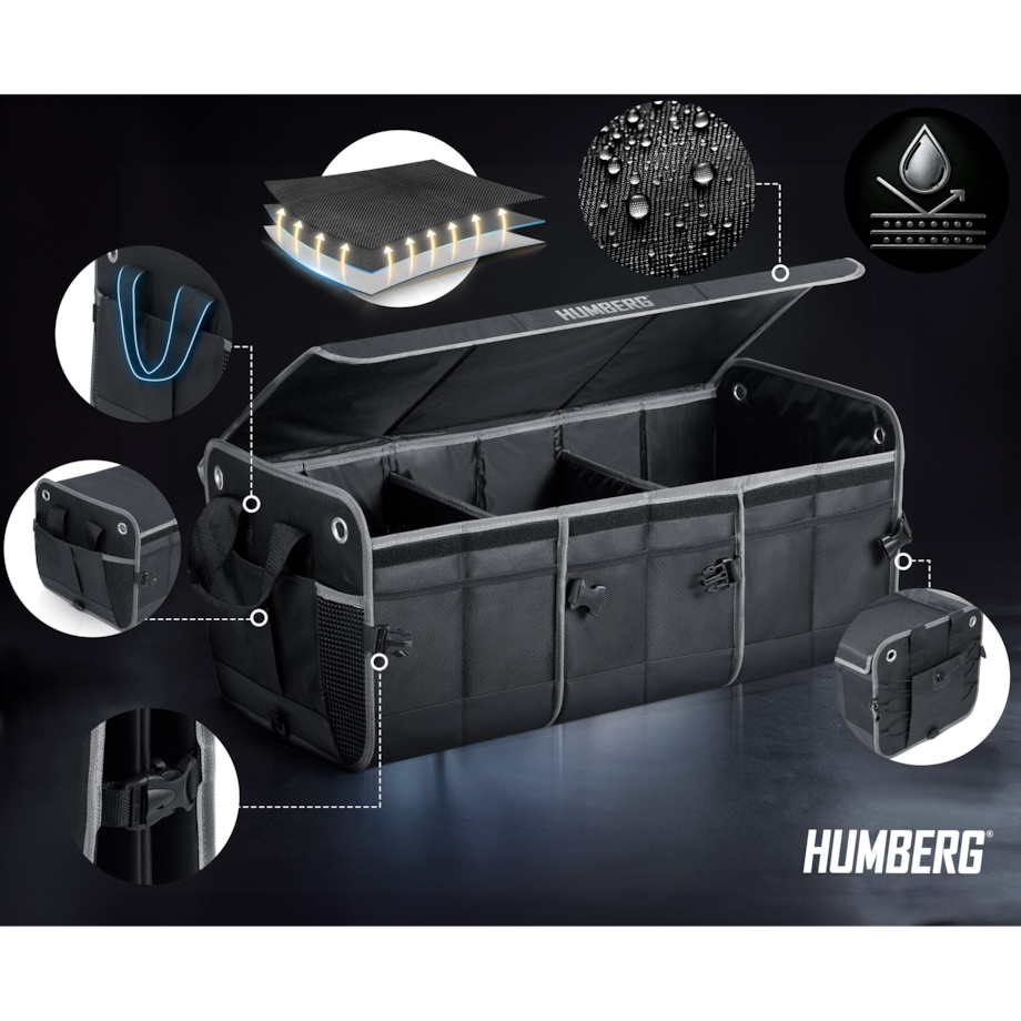 Organizer torba do bagażnika samochodu auta kufer usztywniony skrzynia na rzepy Humberg