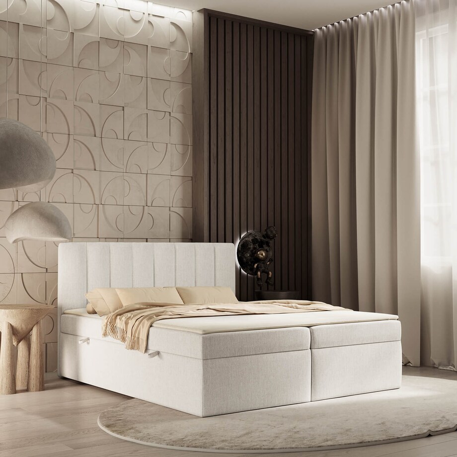 Łóżko tapicerowane AMARO 160x200 z pojemnikiem, Jasny Beż, tkanina Alta 01