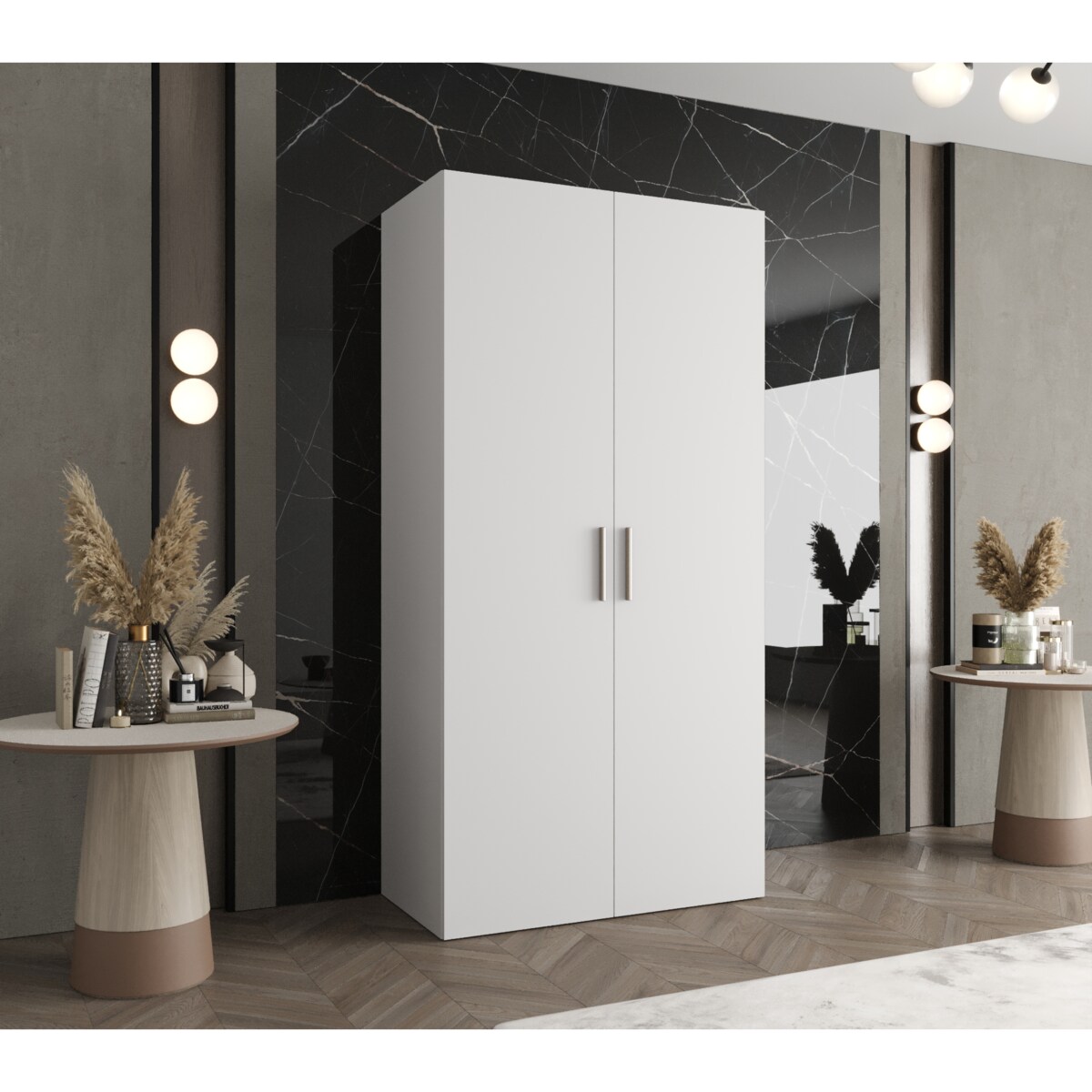 Szafa uchylna otwierana BARI 1 100 wys. 202 cm Biały + u. Srebrny