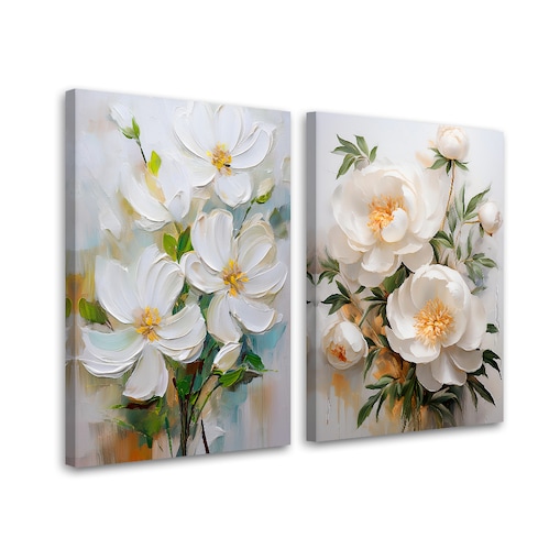 Zestaw set 2 beżowych obrazów na płótnie do salonu sypialni kuchni, Kwiaty Piwonie jak malowane 80x60 (2x40x60)