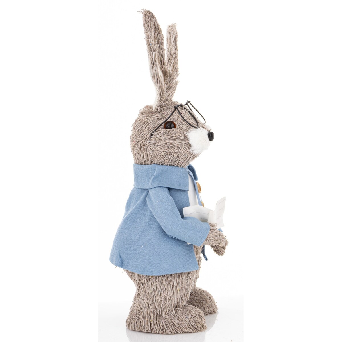 Dekoracja - króliczek w okularach 35x13x13 cm w niebieskiej kurtce
