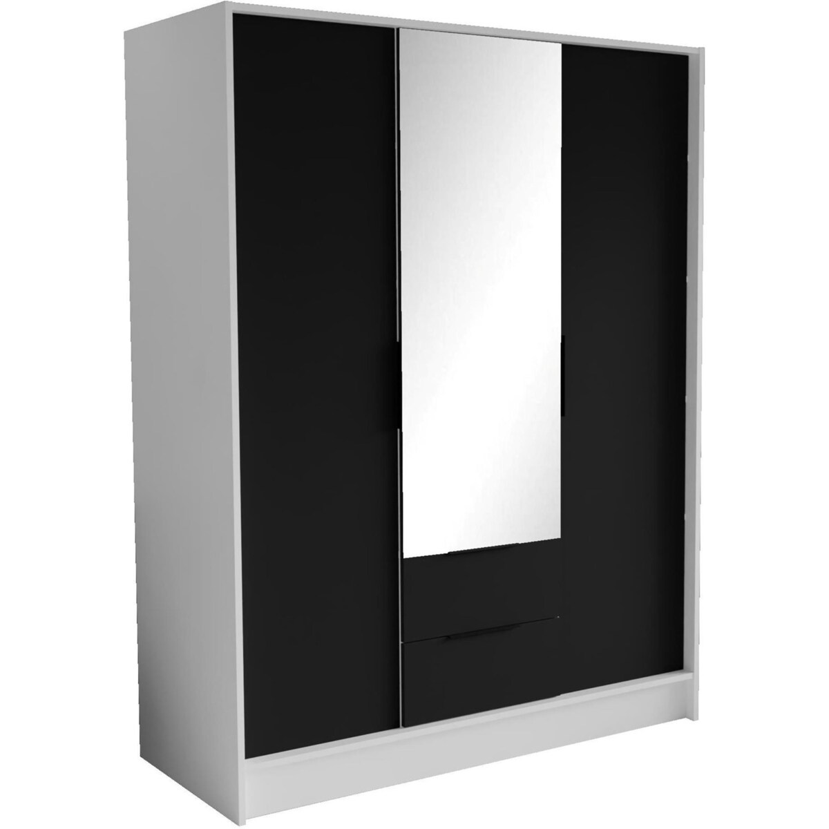 Szafa NIKOLA 150 z lustrem i regulowanymi półkami -biała+czarny front
