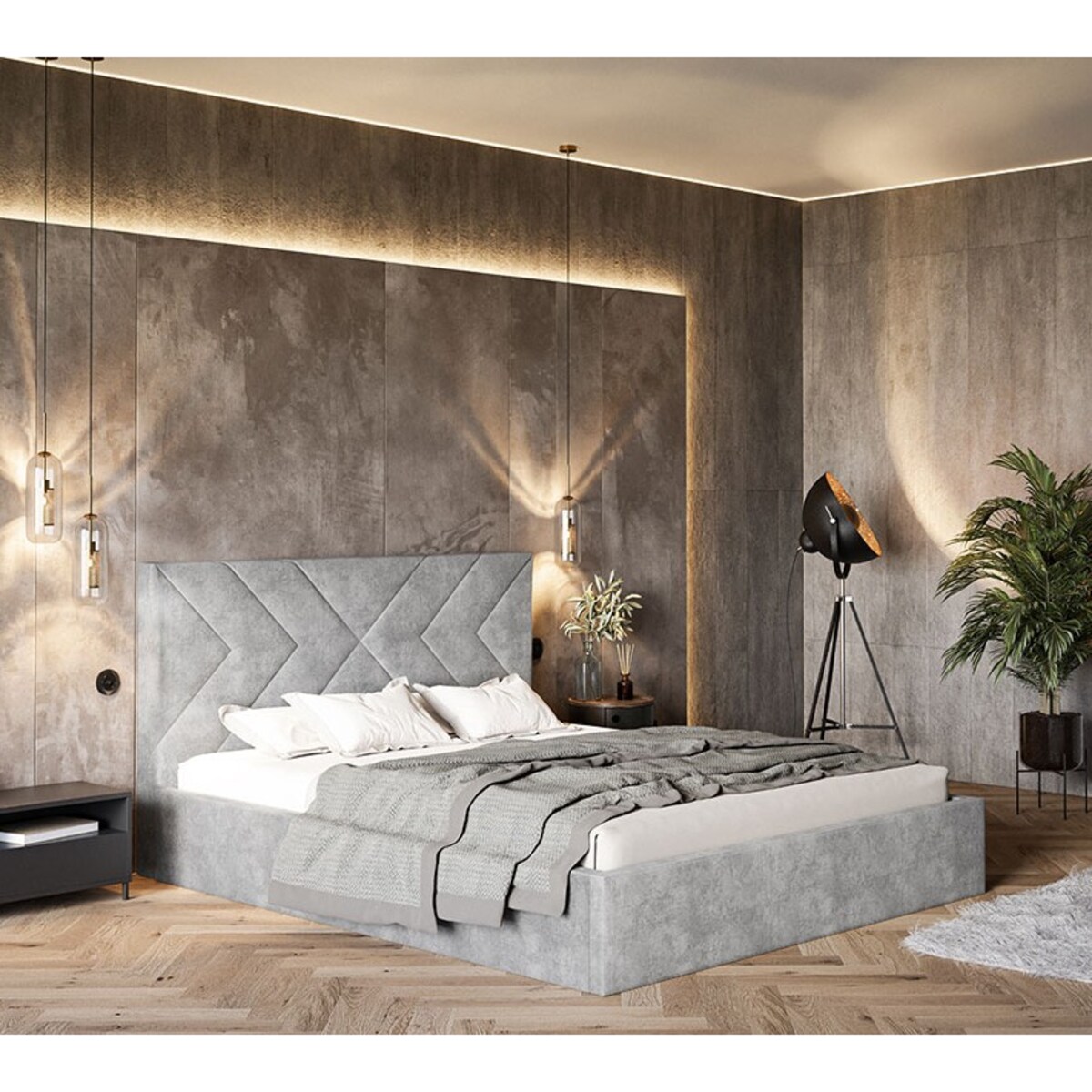 Łóżko jednoosobowe 120x200 OLDO 1 tapicerowane, tkanina hydrofobowa- szare