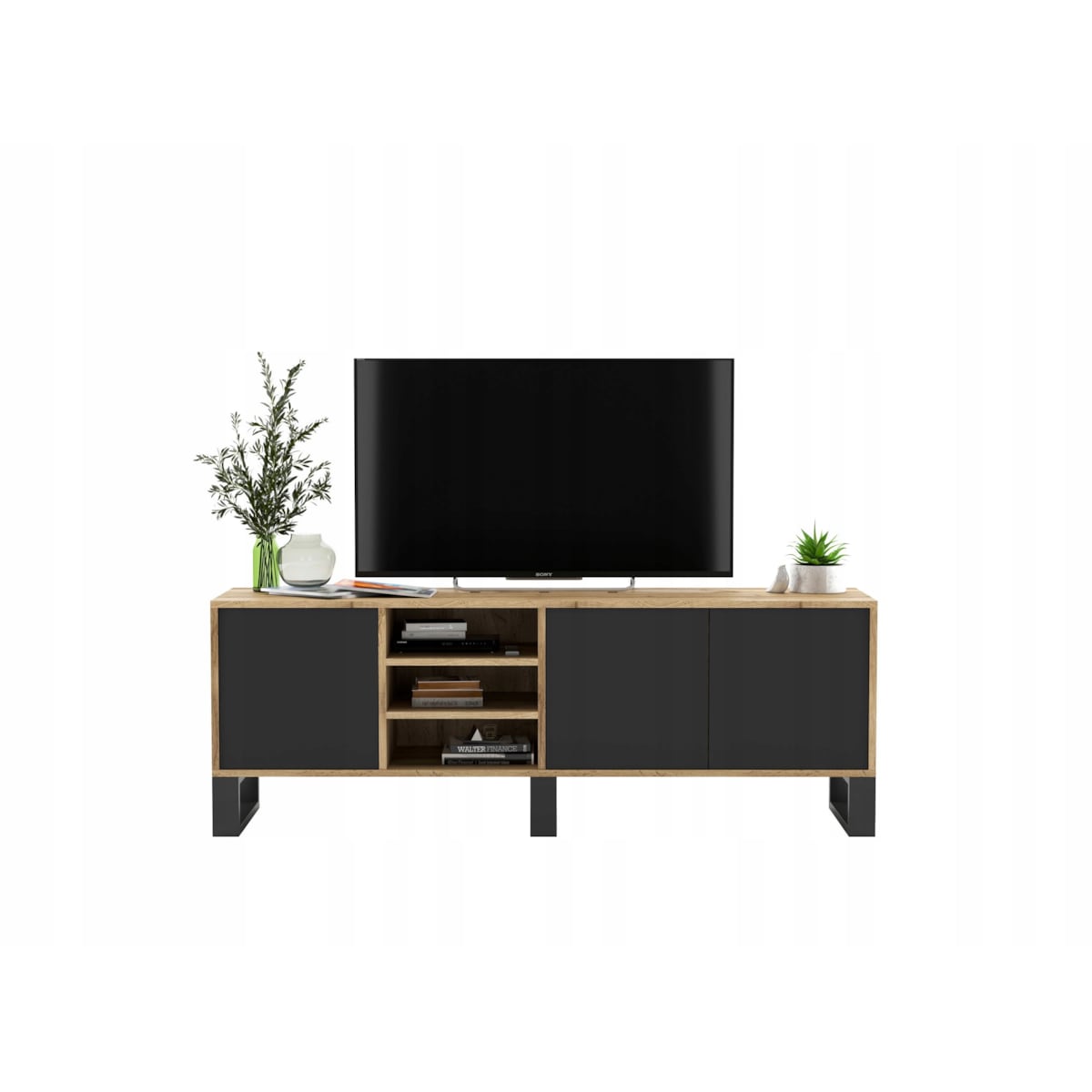 Szafka RTV Loft Nowoczesna Komoda RTV Loft 150 cm Dąb Wotan Czarny MAT
