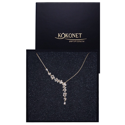 naszyjnik asymetryczny złoty elegancki ŚLUBNY kryształki listki boho GLAM