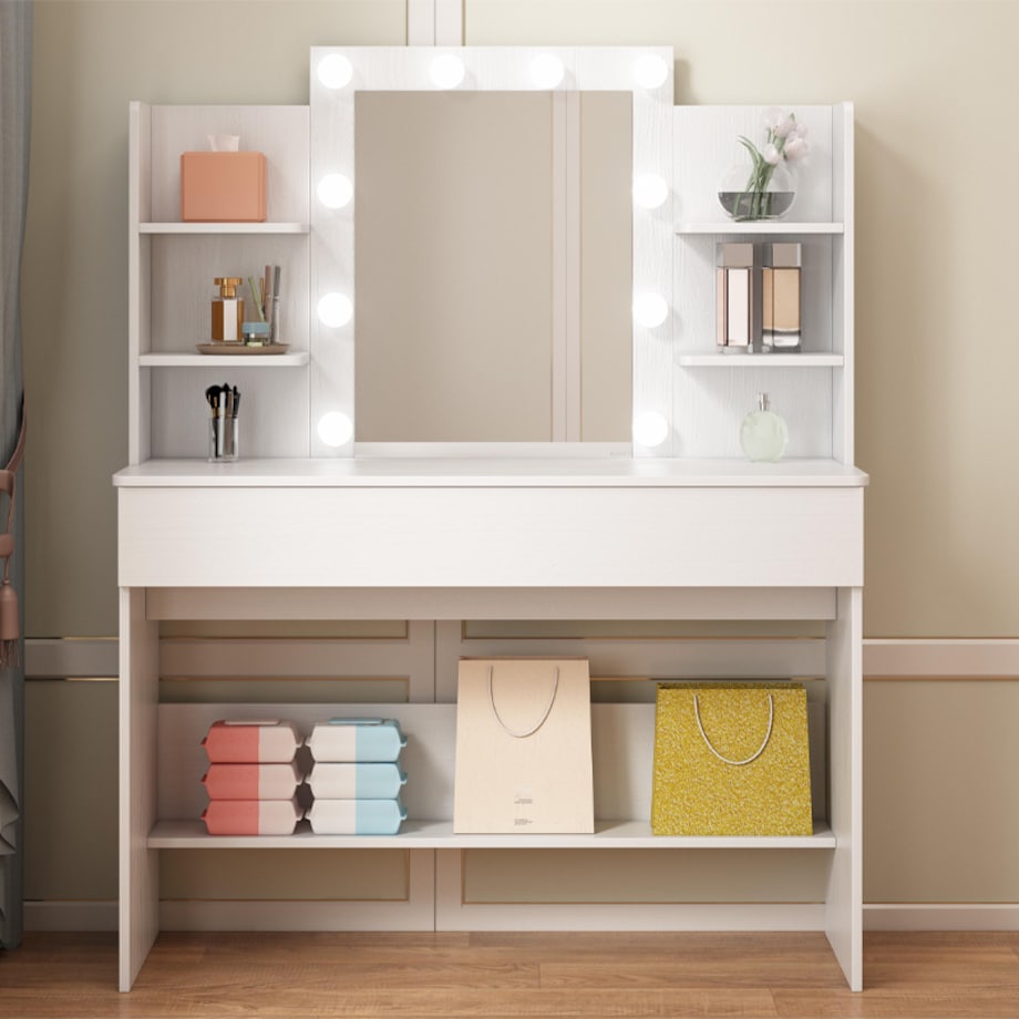 TOALETKA KOSMETYCZNA MAKIJAŻU WIZAŻU Z LUSTREM LED NOWOCZESNA LOFT 110 CM