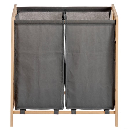 Kosz do szafy dwukomorowy, drewno + tkanina