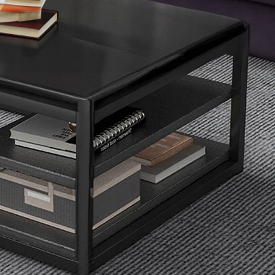 STOLIK KAWOWY NOWOCZESNY ŁAWA Z PÓŁKAMI POKÓJ SALON DUŻY CZARNY LOFT 120 CM