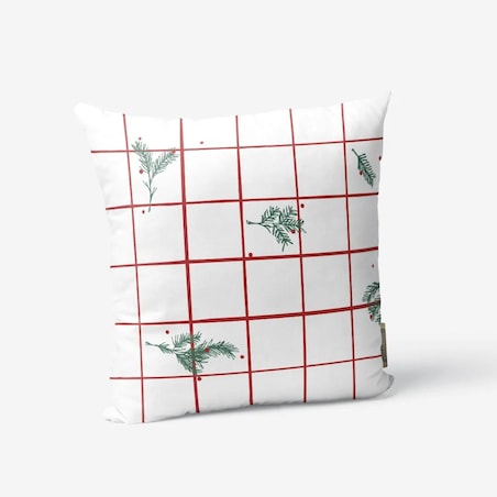 Poduszka świąteczna - krata i gałązki