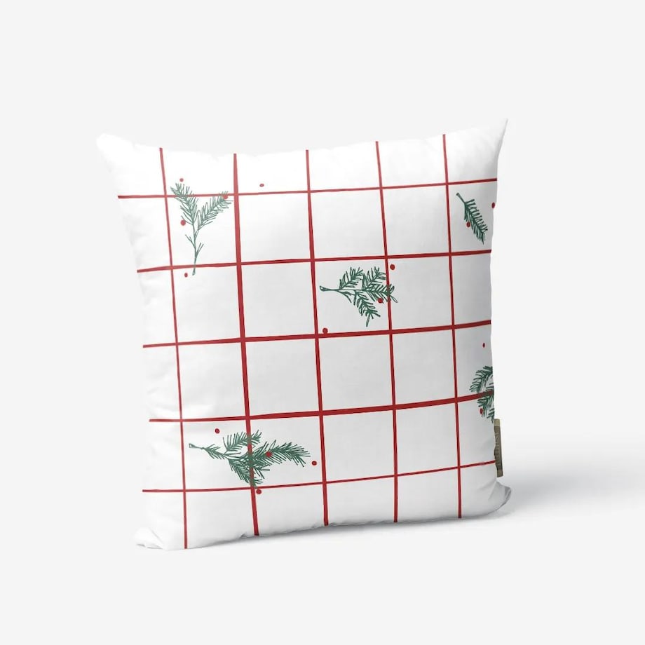 Poduszka świąteczna - krata i gałązki