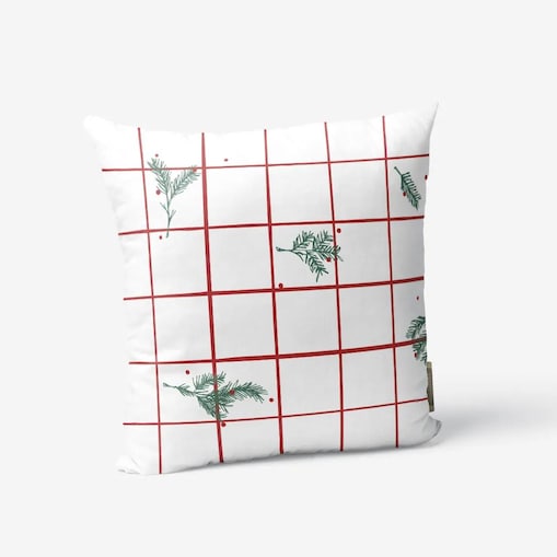 Poduszka świąteczna - krata i gałązki
