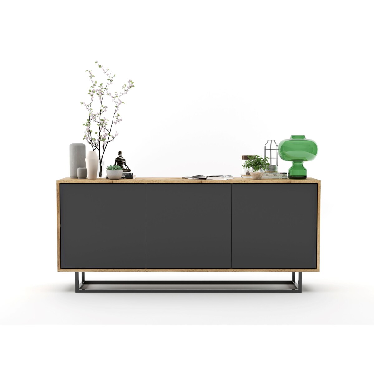 Komoda Loft Szafka RTV Industrialna Dąb Wotan Grafit MAT 168 cm