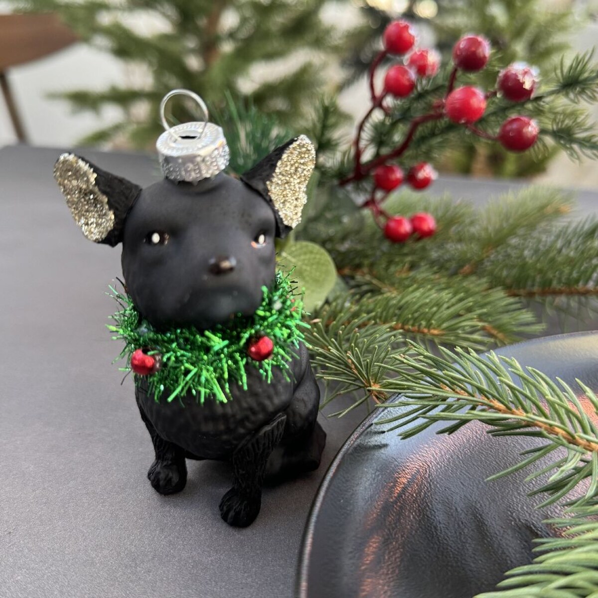 VILLA ITALIA Bombka szklana PIES czarny 9 cm