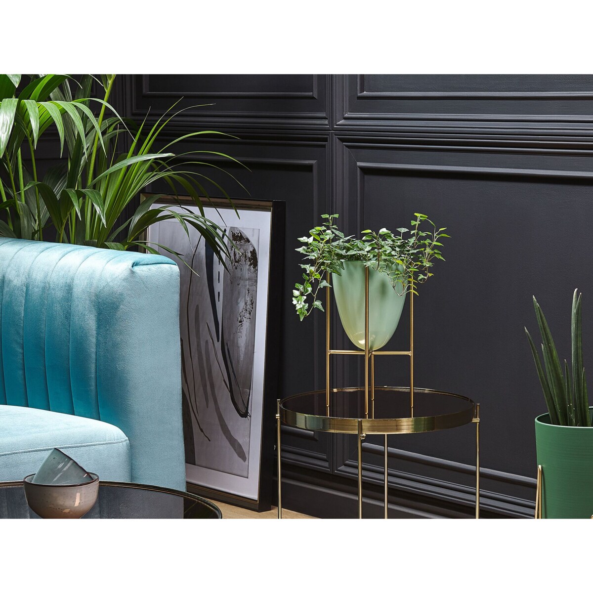 Doniczka na stojaku metalowa 16 x 16 x 31 cm zielono-złota LEFKI