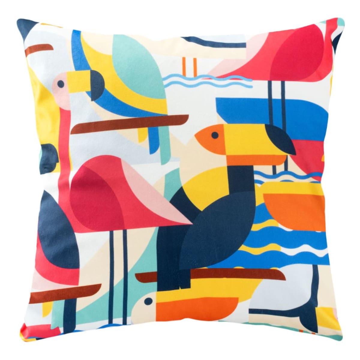 Poszewka dekoracyjna 43x43 zielona w kolorowe ptaki