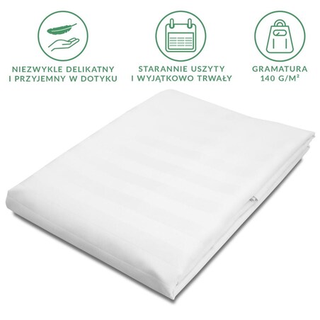 Prześcieradło bambusowe satyna bawełniana 160x240 Bamboo paski, białe