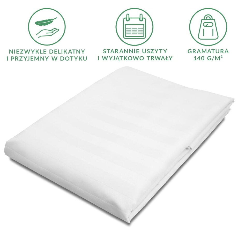 Prześcieradło bambusowe satyna bawełniana 160x240 Bamboo paski, białe