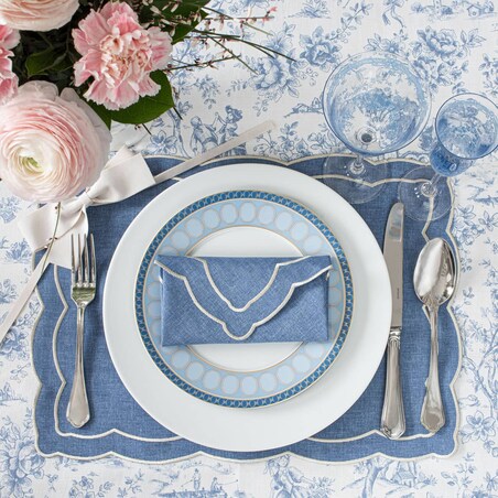 Haftowane podkładki z falistym obrzeżem Blue Onde – komplet 6 szt.
