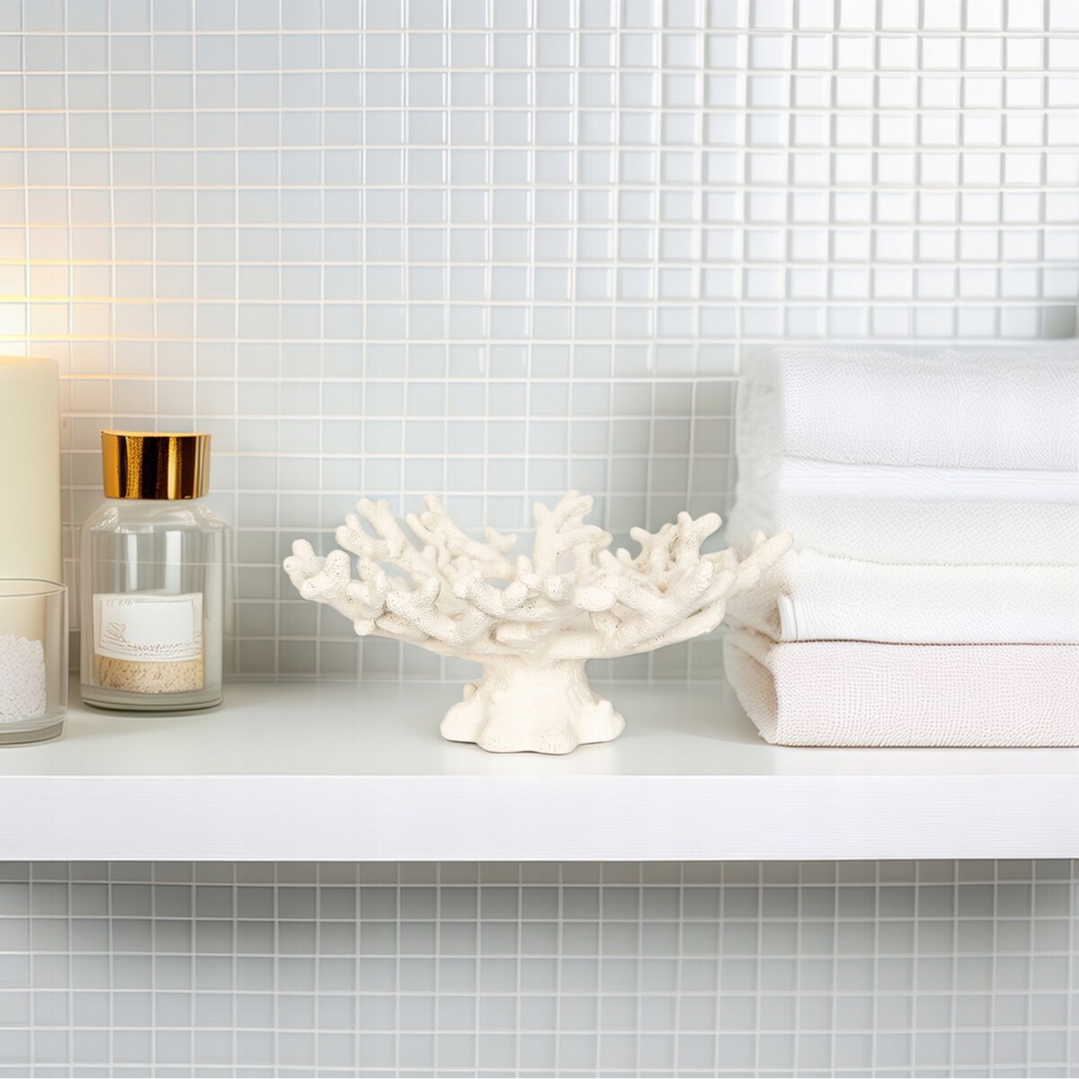 PATERA NA NÓŻCE OWOCE BIAŁA RAFA KORALOWA marynistyka do salonu domu duża