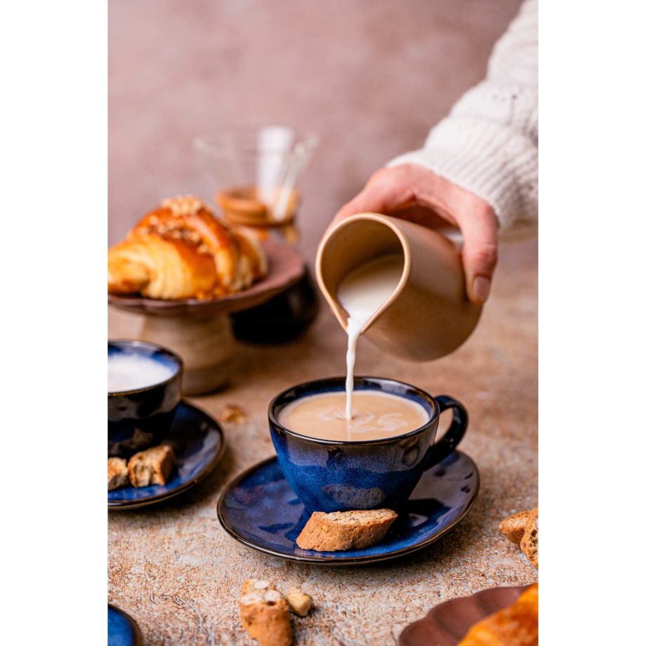 Serwis kawowy Uminami niebieski na 8 osób 16 szt. Nowoczesny Do zmywarki Komplet filiżanka i spodek