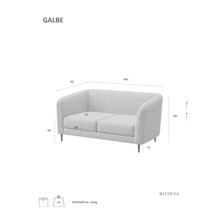 Galbe Sofa 2-osobowa - jasnoszara