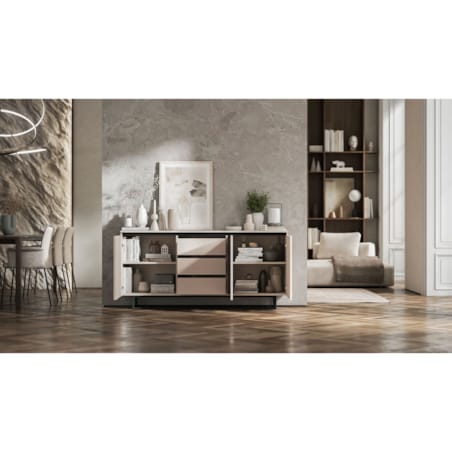 Komoda Glamour Szafka RTV Kaszmir MAT ryflowane fronty czarny stelaż 166,8 cm