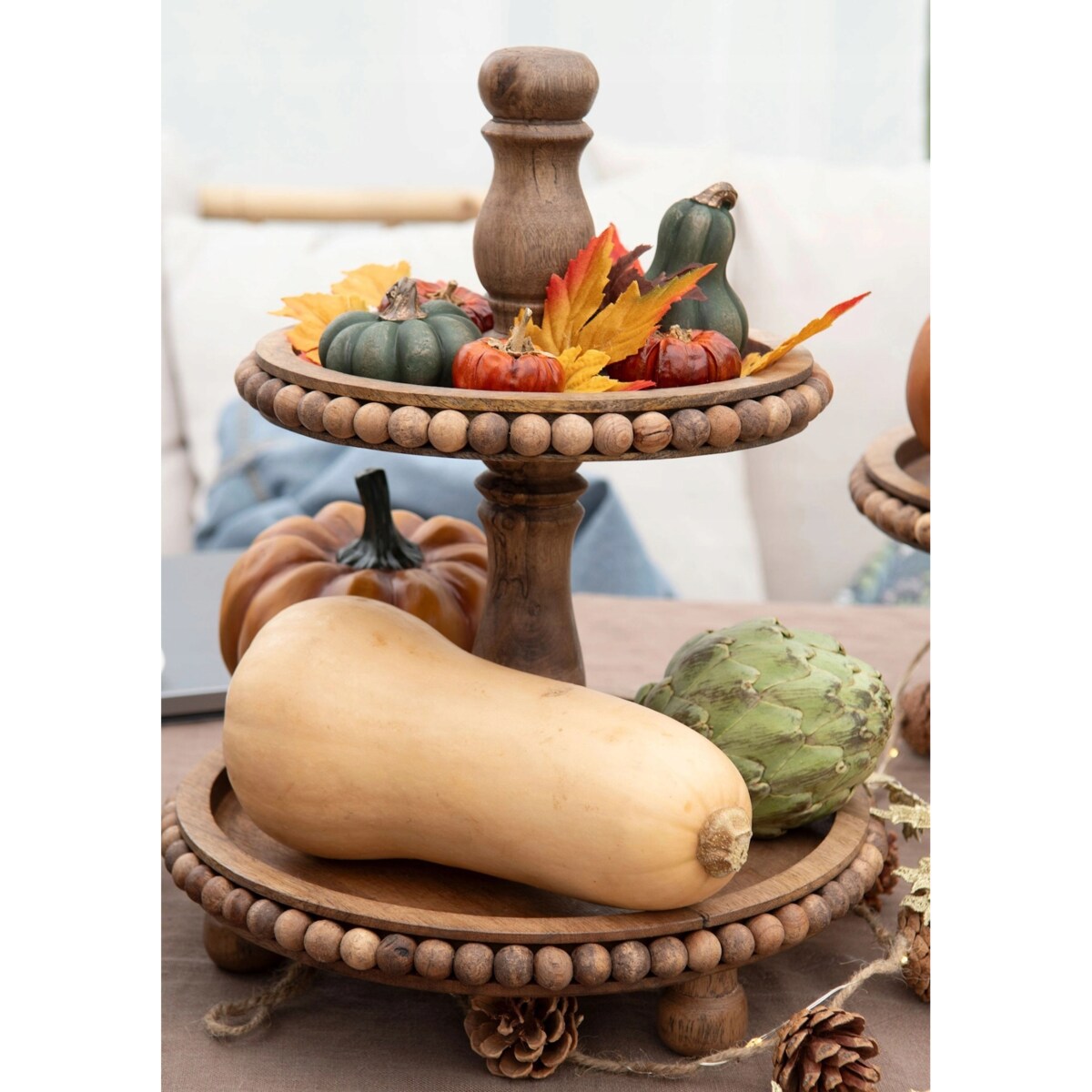 PATERA NA OWOCE 2 PIĘTROWA BABECZKI CIASTO DREWNIANA MANGO OZDOBA DEKORACJA