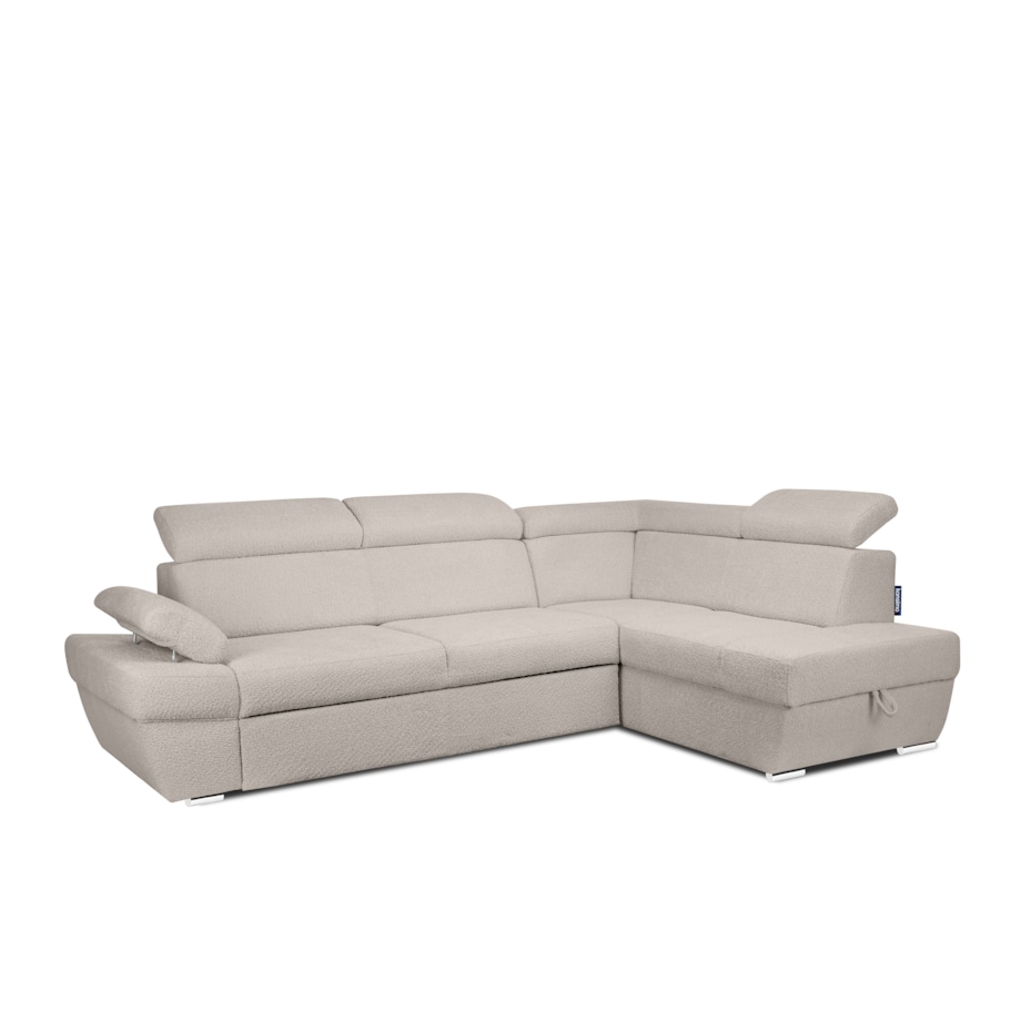 KONSIMO RATLO Narożnik rozkładany jagnięcy z pojemnikiem na pościel, jasny beż, prawy